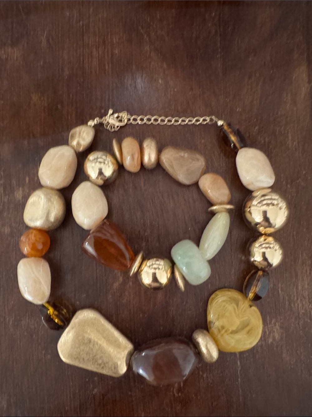 Beige and Gold Mixed Stone Statement Necklace
